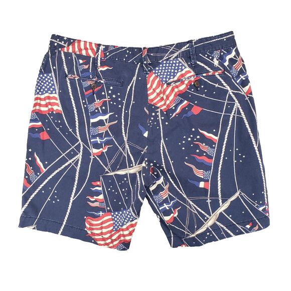 Polo Ralph Lauren USA Flag Chino Shorts Mens 38 Blue American Sailing‎ Nautical - Picture 2 of 7